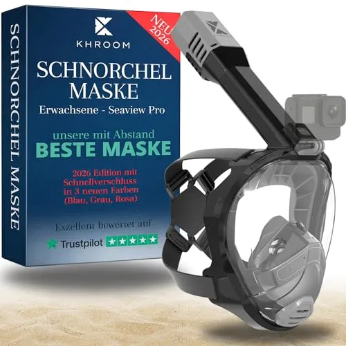 Khroom Schnorchelmaske Erwachsene Vollmaske | Unsere Beste CO2 sichere Tauchermaske Seaview Pro zum Schnorcheln | Tauchmaske Vollgesichtsmaske | Fullface Tauchermaske (L/XL, Grau)