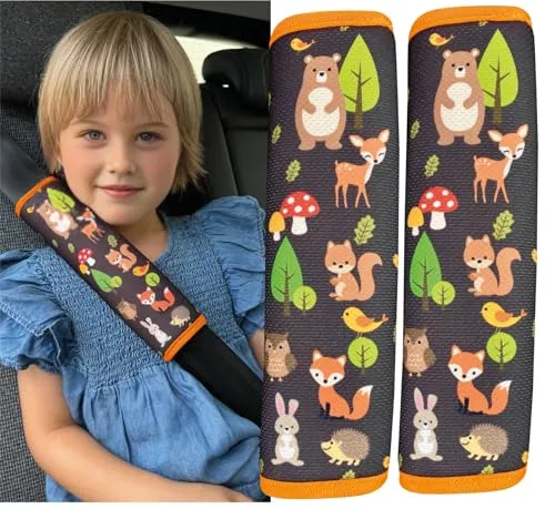 HECKBO 2x Kinder Auto Gurtpolster Gurtschutz mit Waldtiere Motiv - schoner anschnallgurt kinder gurt schutz kindersitz gurt schutz hals auto mädchen gurt schulterpolster auto gurtpolster kinder