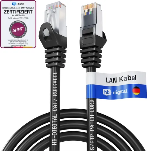 hb-digital 0,25m Patchkabel CAT.7 RJ45 S/FTP PiMF LSZH AWG 26 halogenfrei schwarz