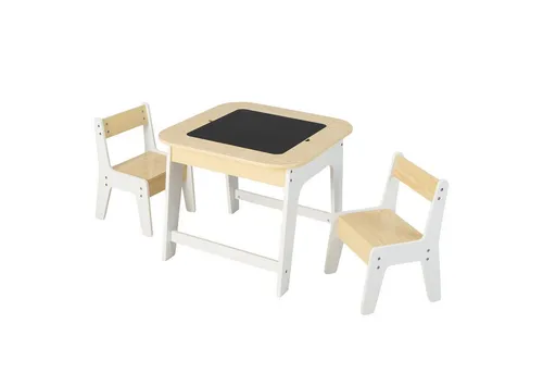 COSTWAY Kindersitzgruppe 3 TLG mit Tisch & 2 Stühlen, aus Holz