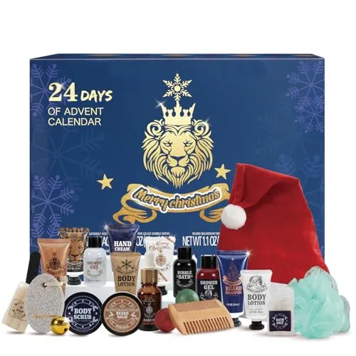 Rinse & Robust Weihnachtskalender-Adventskalender 2025 für Männer, 24PCS Bartpflege-Set für Herren, Bade-und Körperpflege-Geschenkset, Geschenke für Männer, Selbstpflege & Bad-Essentials