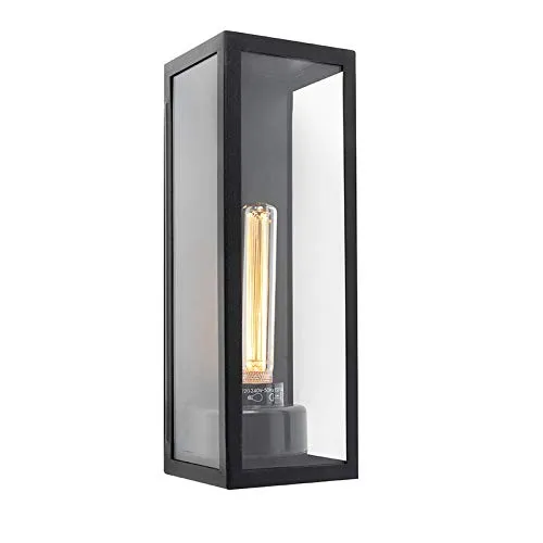 QAZQA Rotterdam Long I Außenwandleuchte - Elegante schwarze Wandleuchte mit Glas - Außenwandleuchte in modernem Design, IP44 wetterfest und dimmbar für eine gemütliche Gartenatmosphäre. Ideal für rustikale Umgebungen.