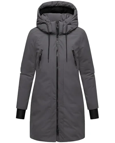 Navahoo Damen Wintermantel Parka mit abnehmbarer Kapuze in Anthrazit XXL - Moderner Wintermantel mit praktischen Trägern für einfachen Transport. Der wasserabweisende Stoff und der Fleecefutter sorgen für Komfort und Schutz an kalten Tagen. Ideal für den Alltag und Outdoor-Aktivitäten.