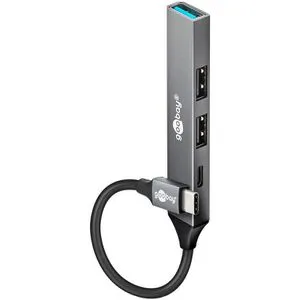 Goobay USB-Hub 74459, mit Metallgehäuse, 4 USB-Geräte an 1 PC, 4-fach, USB-C 3.0