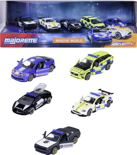 Majorette Rescue World 5er Set - Polizei Modellautos - Entdecken Sie das Majorette Rescue World Set mit 5 internationalen Polizeiautos aus Metall. Ideal für Kinder ab 3 Jahren, bieten die Modelle mit beweglichen Teilen und Freilauf spannenden Spielspaß und Sammelvergnügen!