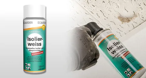 Jaeger 124 Isolierspray weiss 200ml - Grundierung für innen und außen, ideal gegen Wasser- und Nikotinflecken. Sehr gute Isolierwirkung, schnelle Trocknung und styroporverträglich, perfekt für kritische Untergründe.