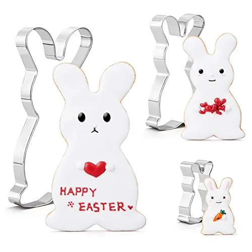 GWHOLE 3tlg Ausstechformen Hase Ostern Set Ausstecher Osterhase Groß aus Edelstahl 20/13/7 cm