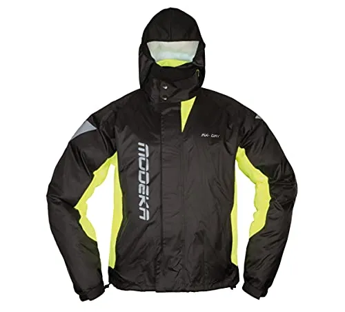 Modeka Ax Dry II Motorrad Regenjacke 6XL - Schwarz Gelb - Hochwertige Regenjacke für Herren in Größe 6XL, wasserdicht und atmungsaktiv, ideal für Motorradfahrer bei jedem Wetter.