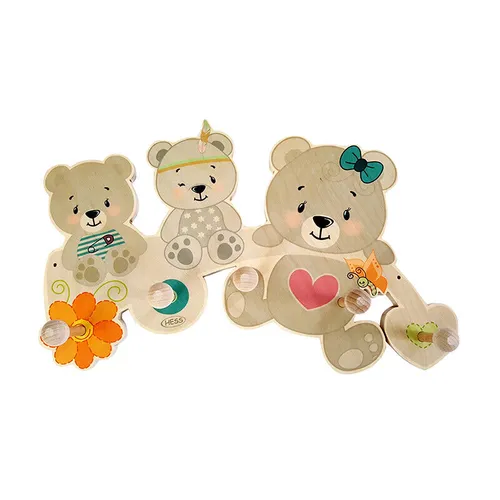 Hess Garderobe Bär Kinder-Wandgarderobe aus Holz - Wandgarderobe für Kinder mit 5 Haken, aus hochwertigem Holz, einfach zu montieren und ideal für das Kinderzimmer mit süßem Bärendesign.