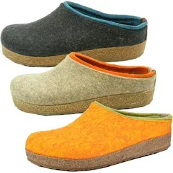 HAFLINGER Grizzly Kris Filzpantoffel Hausschuh Torf, Gr. 42 - Hausschuhe mit anatomisch geformtem Kork-Latex Fußbett für optimale Haltung und Komfort. Der atmungsaktive Wollfilz sorgt für warme Füße ohne Wärmestau.