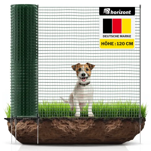 horizont Begrenzungszaun FIX, mobiler Zaun 15 m lang, 120 cm hoch, ideal für große Haustiere, Hundezaun, Camping, Gartennetz, inkl. 9 Pfähle, Absperrzaun, Steckzaun, Begrenzungszaun für Hunde
