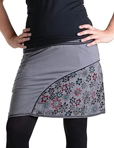 Vishes - Alternative Bekleidung - Bedruckter und bestickter Baumwollrock mit Blumen und ?Hosentaschen? grau 42