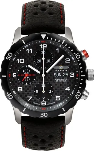 Zeppelin Automatische Uhr 7216-2 - Armbanduhren für Herren mit schwarzem Ziffernblatt, nachts leuchtenden Zahlen und robustem Edelstahl-Gehäuse. Ausgestattet mit hochwertigem Schweizer Automatik-Uhrwerk für präzise Zeitmessung.