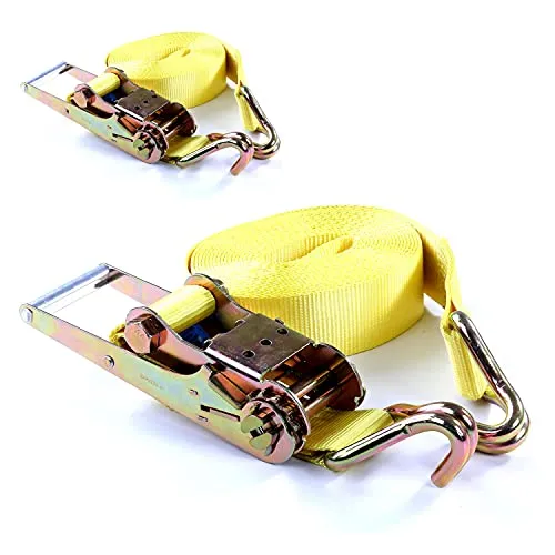 2X Spanngurt mit Ratsche + Haken 10 m bis 10000 kg / 10,0 t / 10000 daN, TÜV/GS geprüft zweiteilig 2-TLG Ratschengurt gelb, 75 mm Gurtbreite Zurrgurt