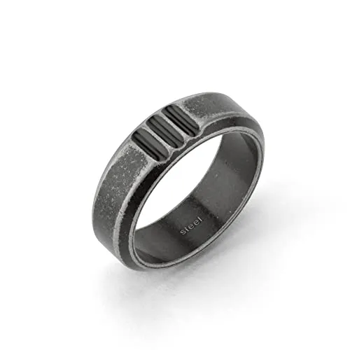 Fynch-Hatton Ring FHJ-0008-R-62 - Damenmode: Stilvoller Edelstahlring im Antik-Look mit markanten Kerben, ideal als Geschenk für modebewusste Männer.