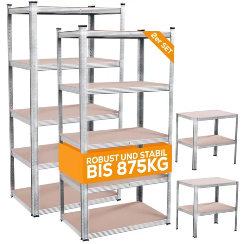 TroniTechnik Schwerlastregal mit 5 Holzböden - Robustes Standregal mit 875 kg Belastbarkeit, ideal als Werkbank nutzbar. Variable Montage und inklusive MFD-Platten für vielseitige Einsatzmöglichkeiten.