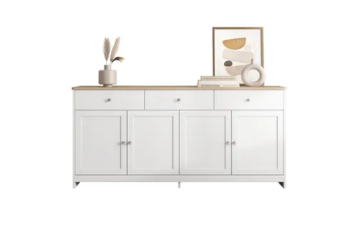 MODFU Sideboard Küchenschrank (Aufbewahrungsschrank mit drei Schubladen und vier Klappen, 1 St., Sideboard im Landhausstil), Breite 160cm