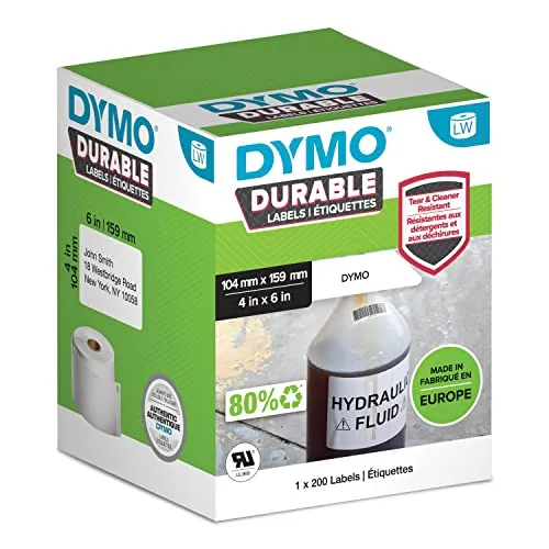 Dymo Etiketten 2112287 - 200 Versand-Etiketten, 104 x 159 mm - Dymo Etiketten für LW 4- und 5-Serie, reißfest und chemikalienbeständig. Ideal für den professionellen Versand mit hoher Klebkraft.