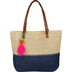 styleBREAKER Damen Bast Strandtasche - Damen-Schultertaschen mit großzügigem Format (45 x 13 x 46 cm) und Reißverschluss, ideal für Strand & Shopping – stylisches Flechtdesign mit Quaste und langen Henkeln für maximalen Tragekomfort.