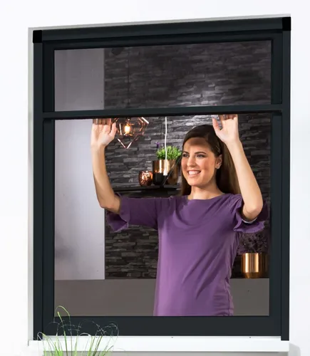Culex Fliegengitter Alu Smart anthrazit 130x160cm - Fliegengitter für Fenster mit extraflachen Aluminiumprofilen, verbessert die Durchsicht und Luftdurchlässigkeit, ideal für den Einsatz mit Außen-Rollläden.