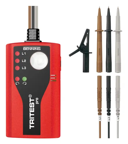 Benning Drehfeldmessgerät Tritest Pro - LED, 400-500 V, CAT III 300V, präzise Drehfeldanzeige und robustes ABS-Gehäuse