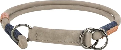 TRIXIE Zug-Stopp Hundehalsband BE NORDIC aus Leder L grau– bequemes Hundehalsband für große Hunde mit Zugbegrenzung - robust & elegant – 17140