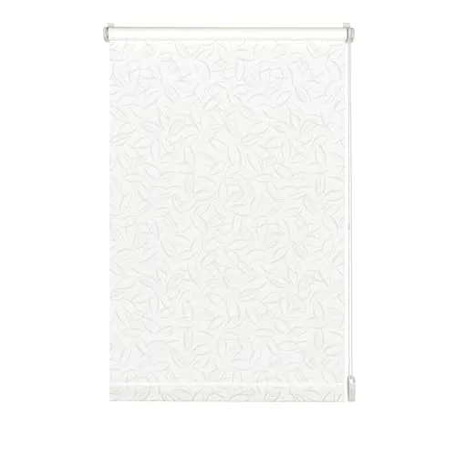 GARDINIA 31236 Rollo mit dezentem Muster - Seitenzug-Rollo in Weiß, blickdicht und einfach ohne Bohren zu montieren – ideal für Fensterflügel von 3 bis 25 mm Dicke. Kindersicher durch wiederverschließbaren Sicherheitskettenverbinder.