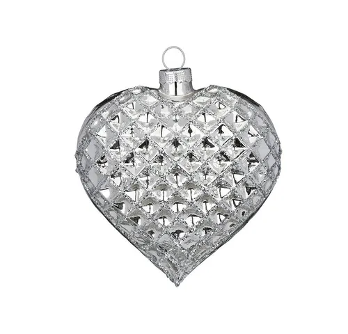 MAGIC by Inge Christbaumschmuck, Christbaumschmuck Glas Herz mit Waffelmuster 10.5cm silber