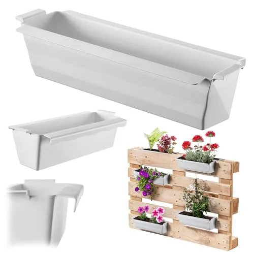 KADAX Pflanzkasten 16er Set für Paletten mit Hängesystem, 37x9 cm Weiß, zum Bepflanzen & Dekorieren als Balkonkasten, Blumenkasten für Europalette, Blumentopf-Einsatz & Übertopf in Palettengärten