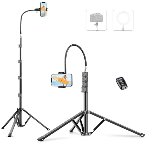 Victiv 224cm Hoch Handy Stativ, Schwerlast Flexibel Overhead Stativ für Kamera mit 35cm Verstellbarer Schwanenhals, Aluminium Kamera Phone Stative für Canon DSLR & iPhone15 14 13 Pro Max Min, Samsung