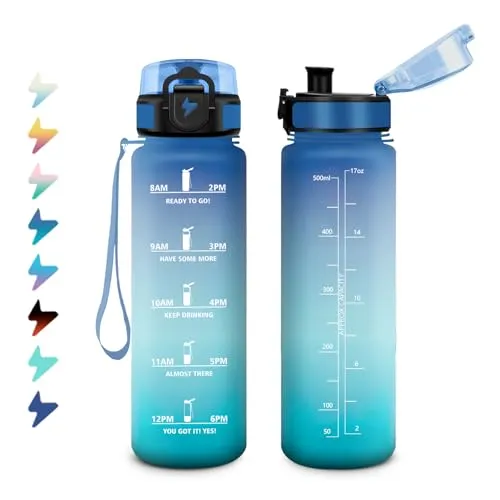 Trinkflasche Kinder 500ml, mit Filte, Trinkflasche Kohlensäure Geeignet, Auslaufsicher, Motivierende Wasserflasche mit Zeitmarkierung, Sportflasche für Fitness, Camping, Fahrrad, Wandern, Yoga