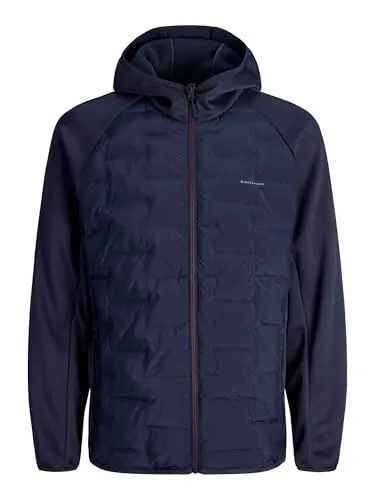 Jack & Jones Perfect Hybrid Jacke Herren - Dunkelblau - M - Moderne Steppjacke für Herren mit elastischen Einsätzen für optimale Bewegungsfreiheit. Ideal für den Alltag, ausgestattet mit Reißverschlusstaschen und fester Kapuze.