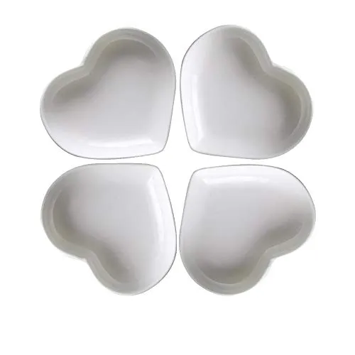 Super süße Herz sharpe Keramik-Soße Dish, Mini Side Gewürzschale, Würze Gerichte/Sushi-Soja-Dipping-Schüssel, Snack-Serviergeschirr, Liebe Porzellan kleine Untertasse Set (4er Set) (8CM)