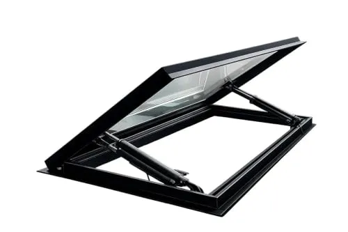 SWISS OUTDOOR Elektrisches Dachfenster Skylight RV Echtglas Elektrisch öffnend 700 x 500 Innenblende Insektenschutz und Verdunkelung Schwarz