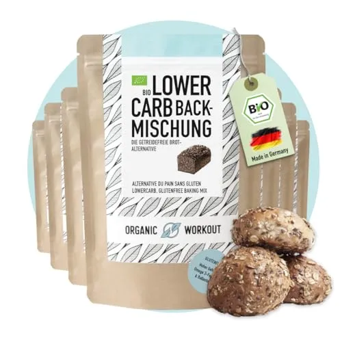 Organic Workout LOWER-CARB-BACKMISCHUNG 10er Pack – Bio, vegan, glutenfrei, Eiweiss-Brot-Alternative, 10x350g, ballaststoffreich, ohne Milch, ohne Getreide
