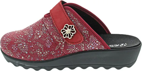 Westland Gina 110 - Rote Damen Pantoletten mit Klettverschluss - Bequeme Pantoletten für Damen mit flexiblem, rutschhemmendem Fußbett und modischem Blütenprint. Ideal für entspannte Stunden zu Hause.