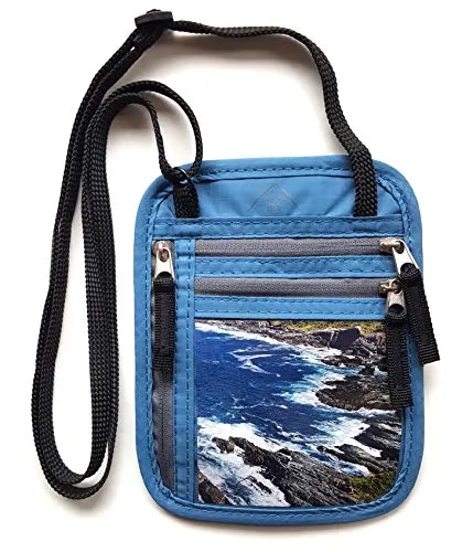 everest1953 Brustbeutel PUMORI RFID Blocker Reisepasshülle Tasche Brusttasche wasserabweisend blau