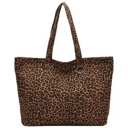 ITALYSHOP24 Schultertasche XXL Damen Leo Tasche Shopper Canvas Tote Bag Weekender Beuteltasche, Leopard Print Umhängetasche Tragetasche Shopping Henkeltasche Reise braun