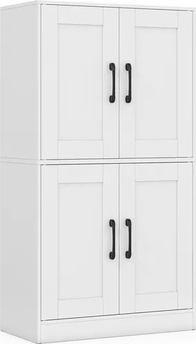 COSTWAY Küchenschrank mit 4 Türen & Regalen, Weiß, 60 x 30 x 110 cm