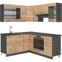 Vicco Eckküche Fame-Line Anthrazit Eiche 190 cm - Moderne Küchenzeile mit hochwertigen Hochglanzfronten und optimalem Komfort, ideal für stilvolle Küchenlösungen.