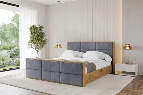 ALTDECOR Polsterbett mit Bettkasten und Lattenrost, Bett mit Matratze H3/H4, Kopfteil, Boxbett, Doppelbett mit Stauraum - ENZO1-Z - 200x200 Dunkelgrau Casablanca