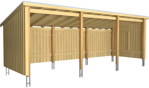 PLUS Gartenhaus Nordic Multi 14 m² - Gartenhaus aus natürlichem Holz mit 3 Modulen und Pultdach, ideal für kreative Gartennutzung und Selbstmontage.