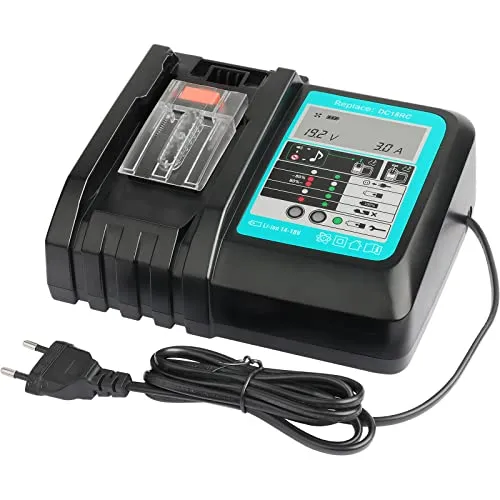 WTL DC18RC Schnellladegerät für Makita 14,4V-18V Akkus - Ladegerät für Makita Li-Ion Schiebeakkus, lädt 3,0 Ah Akku in nur 60 Minuten. Integriertes Schutzsystem und effektive Wärmeableitung für maximale Sicherheit und Langlebigkeit.