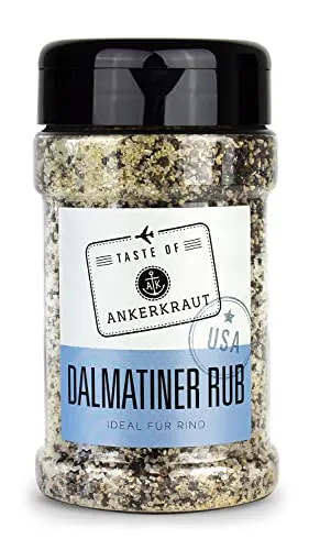 Ankerkraut Dalmatiner Rub, BBQ Marinade und Finisher für Rind, USA, Gewürz für Fleisch und Steak, Pfeffer mit Knoblauch und Zwiebel, 270 g im Streuer