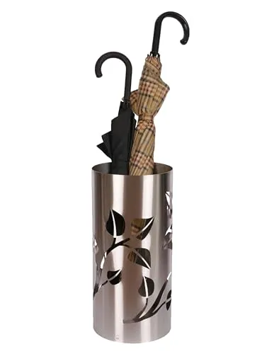 Regenschirmständer Design Leaves, 49 x Ø 22,5 cm, Edelstahl mattiert, Marke: Szagato, Made in Germany (Schirmständer, Schirmhalter, Regenschirmhalter gebürstet)