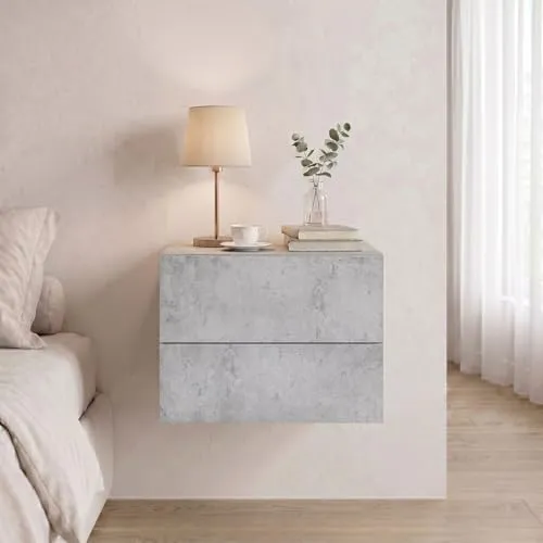 CARO-Möbel Hängender Nachttisch ANNI in Betonoptik mit 2 Schubladen - Platzsparender Nachttisch zur Wandmontage in modernem Design. Robuste Spanplatte mit griffloser Öffnung für eleganten Komfort. Ideal für jeden Raum, inklusive Befestigungsmaterial für einfache Montage.