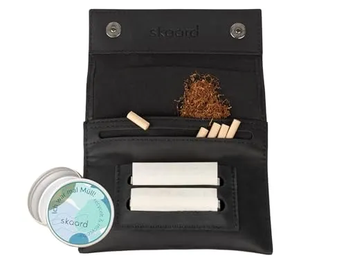 skaard Tabaktasche Leder, Schwarz, Tabakbeutel mit Taschenaschenbecher
