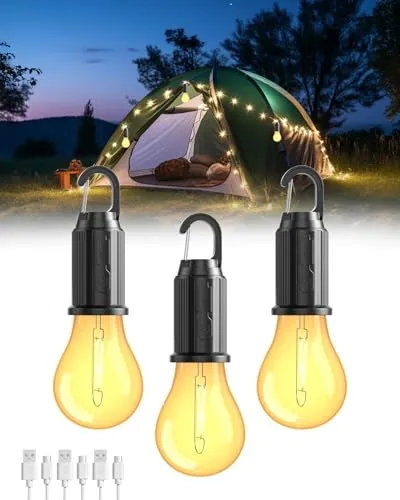 Aufladbare LED Campinglampe, 3W USB Wiederaufladbare Campinglicht, 3 Stück | Wasserdicht Camping Lampe 3 Helligkeitsmodi, Zeltlampe mit Karabiner, Camping Licht für Stromausfall, Notfall, Outdoor