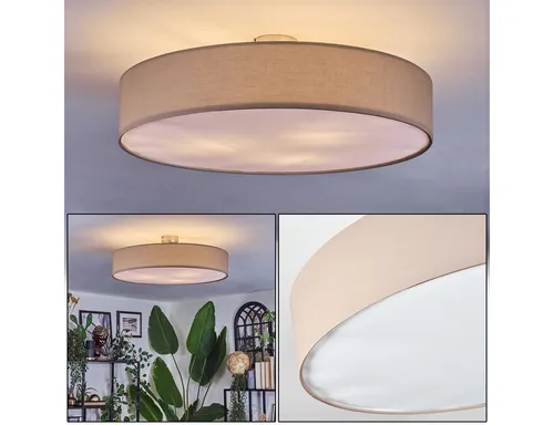 Hofstein Deckenleuchte im Boho-Design - Elegante Deckenlampe aus Metall und Stoff in Nickel-matt und Beige, ideal für Esszimmer und Wohnzimmer. Mit einem Durchmesser von 60 cm schafft sie eine stilvolle Atmosphäre.