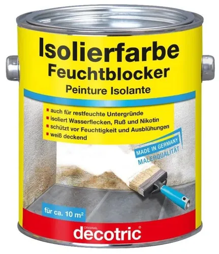Decotric Isolierfarbe Feuchtblocker 2 L - Effektive Feuchtigkeitsisolierung - Farben, ideal zur Bekämpfung von Feuchtigkeit und Schimmel, sorgt für eine langanhaltende, trockene Wand.